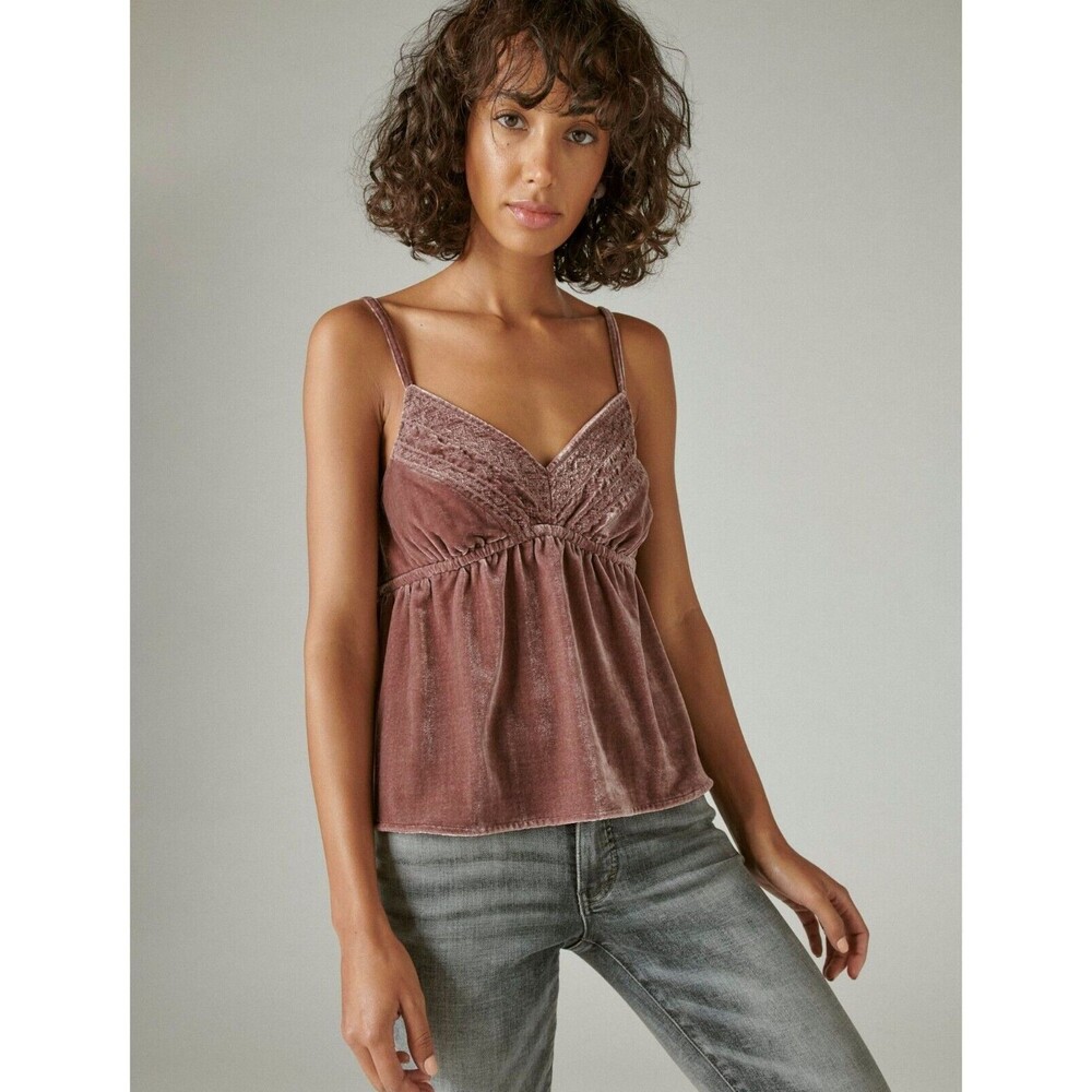 Lucky Brand Women's Embroidered Velvet Cami Extra Small, Baby Doll, Bohemian